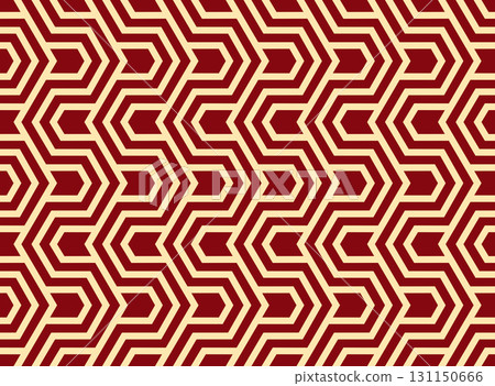 Abstract geometric pattern with stripes, lines. Seamless vector background. Golden and red ornament. Simple lattice graphic design Abstract geometric pattern with stripes, lines. Seamless vector background. Golden and red ornament. Simple lattice graphic design 131150666