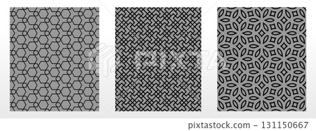 Geometric set of seamless black and gray patterns. Simple vector graphics Geometric set of seamless black and gray patterns. Simple vector graphics 131150667