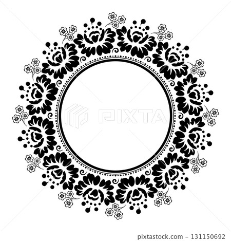 Decorative frame Elegant vector element for design in Eastern style, place for text. Floral black and white border. Lace illustration for invitations and greeting cards. Decorative frame Elegant vector element for design in Eastern style, place for text. Floral black and white border. Lace illustration for invitations and greeting cards. 131150692