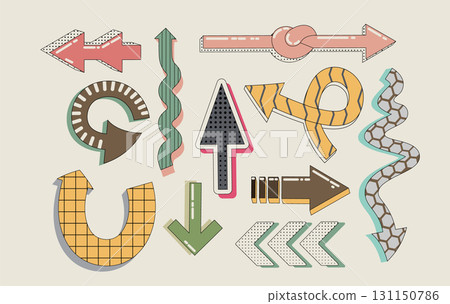 Playful retro arrow set with colorful patterns 131150786