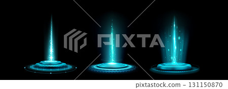 Futuristic AI portal with blue energy beams 131150870