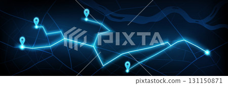 Futuristic GPS network with neon map 131150871
