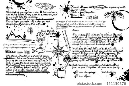 Handwritten travel notes on white paper 131150876