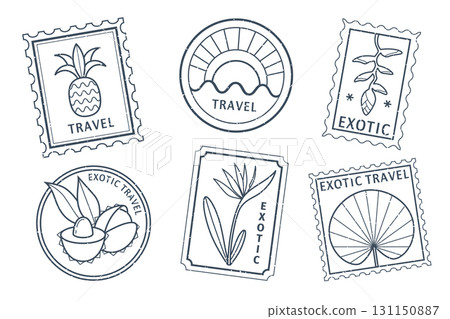 Line postage set with tropical travel stamps 131150887