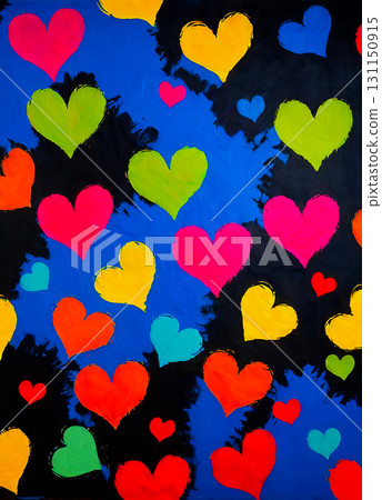 Bright blots in the form of abstract colorful hearts 131150915