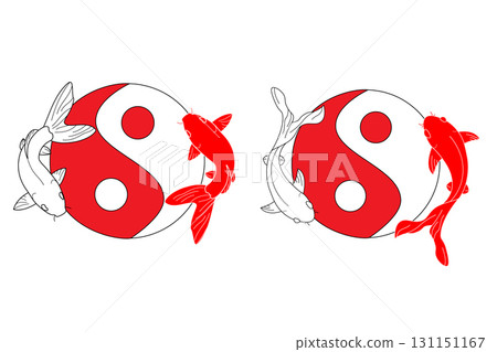 vector illustration of two carp fishes in the circle of yin yang symbol. 131151167