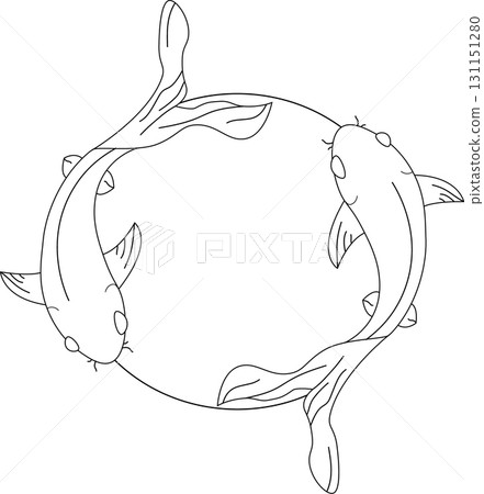 fishes koi on circle vector illustration. Symbols of luck, harmony and happiness. Good for posters, logos, prints, tattoo ideas. 131151280