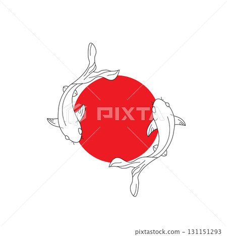 koi carp fish Abstract silhouette outline of two koi carp fish circling in a pond. Lineart vector illustration. koi carp fish Abstract silhouette outline of two koi carp fish circling in a pond. Lineart vector illustration. 131151293