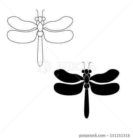 Dragonfly Line Art Doodle Illustration, Simple and minimalist insect dragonfly logo design. Outline dragonfly logo 131151318