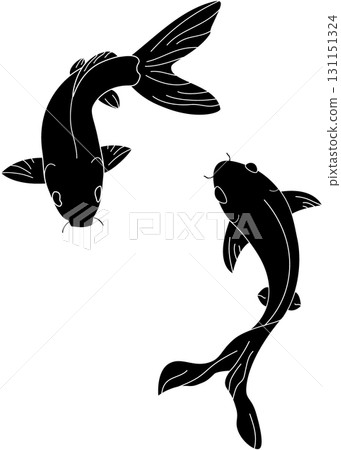Koi fish Hand drawn outline and Japanese tattoo Koi fish Hand drawn outline and Japanese tattoo 131151324