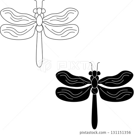 dragonfly Vector. Isolated object on white background. Silhouette flat illustration. Line art. 131151356