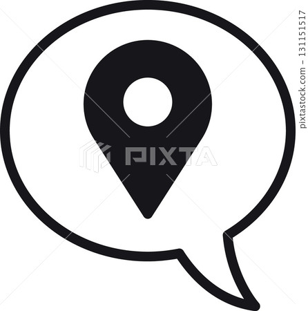 location, map, address icon Speech bubble with a location pin symbol inside. 131151517