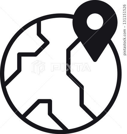 location, map, address icon Minimalist globe icon with a location pin. 131151526