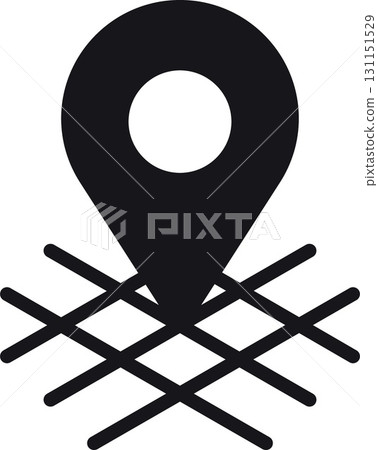 location, map, address icon Location pin over a grid pattern representing mapping technology. 131151529