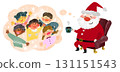 A Christmas illustration of Santa Claus thinking about the children of the world who are celebrating Christmas. 131151543