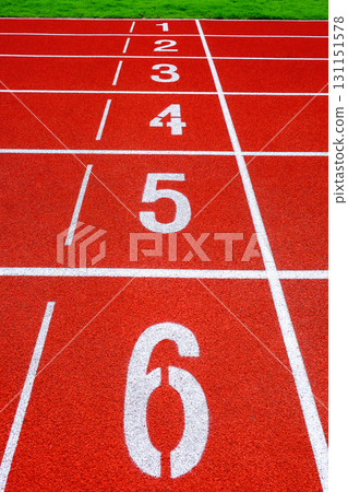 Running track with numbers in the stadium Running track with numbers in the stadium 131151578