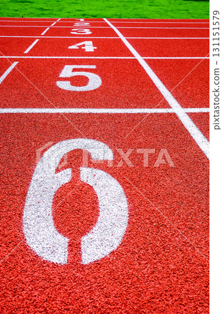 Running track with numbers in the stadium 131151579