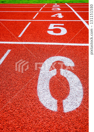 Running track with numbers in the stadium 131151580