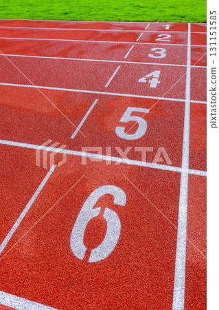 Running track with numbers in the stadium 131151585
