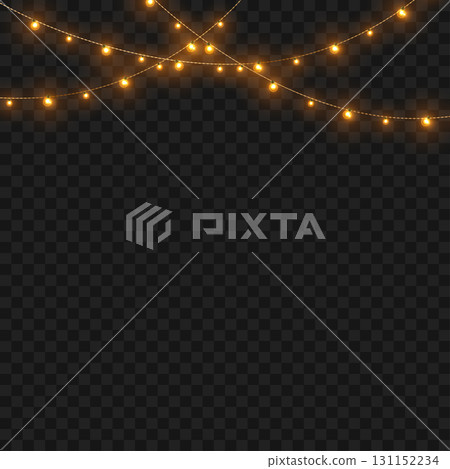 Glowing Christmas lights garland for festive holiday and party decor. Vector 131152234