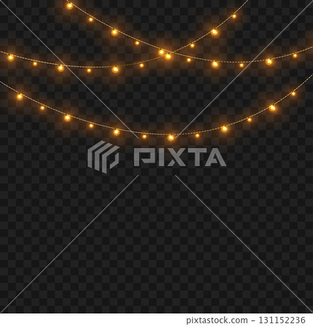 Glowing Christmas lights garland for festive holiday and party decor. Vector 131152236