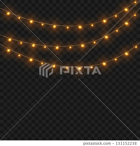 Glowing Christmas lights garland for festive holiday and party decor. Vector 131152238