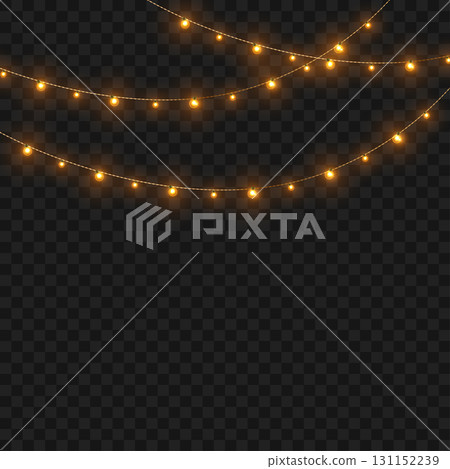 Glowing Christmas lights garland for festive holiday and party decor. Vector 131152239