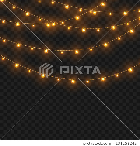 Glowing Christmas lights garland for festive holiday and party decor. Vector 131152242