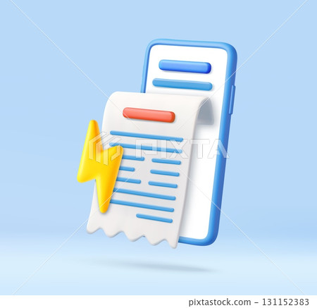 3D electricity bill on smartphone screen 131152383