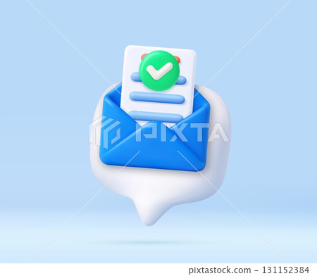 3D email confirmation with document and checkmark 3D email confirmation with document and checkmark 131152384