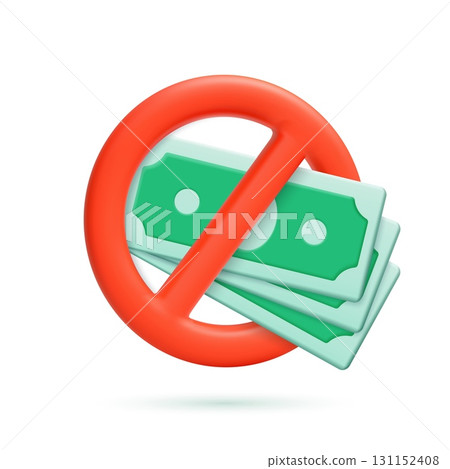 3D Cash Ban Icon with Red Prohibition Sign 131152408