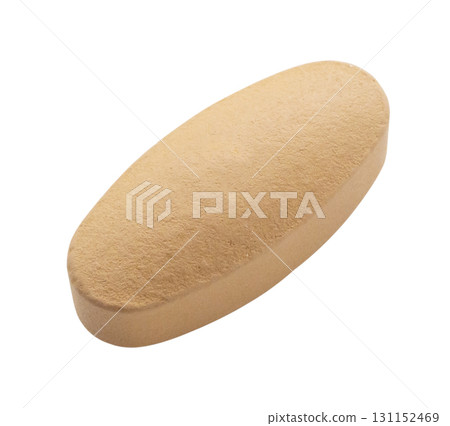 Orange vitamin pill tablet isolated on white background 131152469