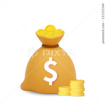3D Gold Money Bag with Dollar Coins 3D Gold Money Bag with Dollar Coins 131152540