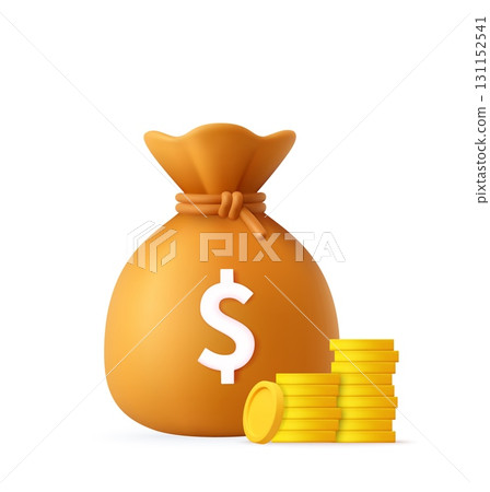 3D Money Bag with Coins for Finance Concept. 3D Money Bag with Coins for Finance Concept. 131152541