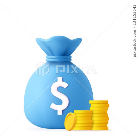 3D Money Bag with Coins for Finance Concept 3D Money Bag with Coins for Finance Concept 131152542