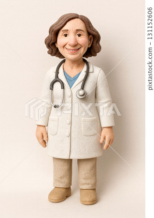 Clay Figurine of Female Doctor with Stethoscope on White Background Clay Figurine of Female Doctor with Stethoscope on White Background 131152606
