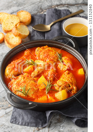 chicken bouillabaisse adaptation of a French classic this dish is incredibly comforting and exploding with flavor closeup in the pan. Vertical chicken bouillabaisse adaptation of a French classic this dish is incredibly comforting and exploding with flavor closeup in the pan. Vertical 131152840