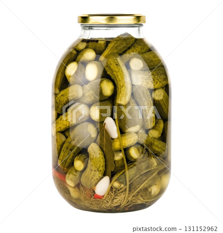 A jar of pickles on an isolated white background A jar of pickles on an isolated white background 131152962