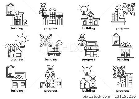 set of illustrations in the concept of buildings and businesses in line art style set of illustrations in the concept of buildings and businesses in line art style 131153230