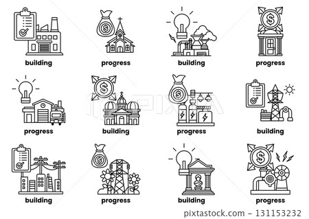 set of illustrations in the concept of buildings and businesses in line art style set of illustrations in the concept of buildings and businesses in line art style 131153232