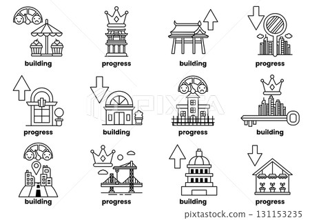 The icons include a building, a key, a coin, a ruler, a book, a house, a tree 131153235