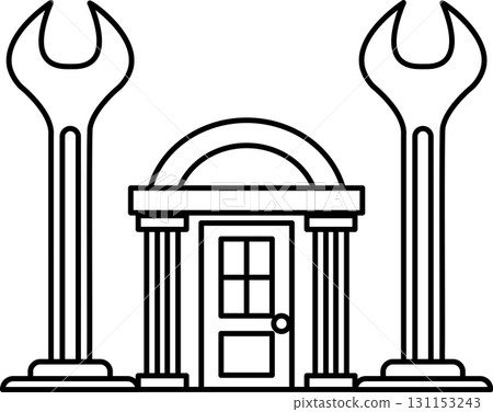 A building with a door and two pillars A building with a door and two pillars 131153243