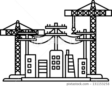 A city skyline with tall buildings and cranes 131153258