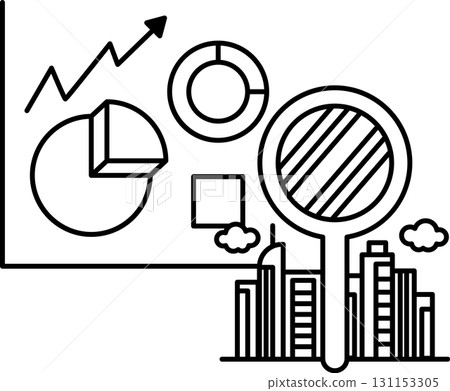 A graph with a magnifying glass over it 131153305