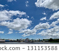 Cityscape with water transport, taken from a ferry terminal in Phnom Penh, Cambodia 131153588