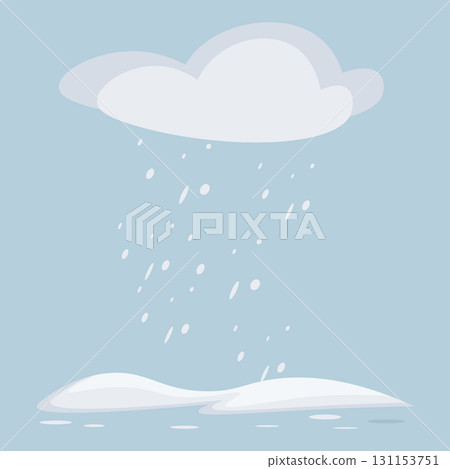 Winter snow background. Christmas classic holiday flat vector illustration in blue colors. Falling snowflakes, clouds and snowdrifts. Season festive postcard, banner, poster 131153751