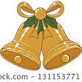 Festive golden Christmas bells, perfect for holiday decorations and seasonal artwork. 131153771