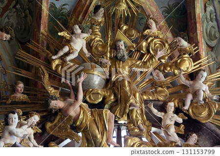 God the Father surrounded by angels, altar in parish Church of the Immaculate Conception of the Virgin Mary in Lepoglava, Croatia God the Father surrounded by angels, altar in parish Church of the Immaculate Conception of the Virgin Mary in Lepoglava, Croatia 131153799