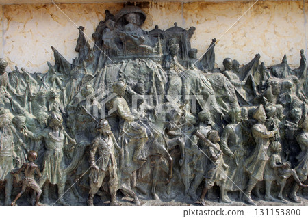 Bronze memorial panel at the Victoria Memorial building in Kolkata, India 131153800