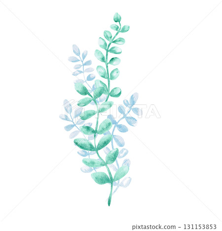 Long fantasy seaweed. Isolated watercolor illustration in a fairytale style for children's interiors, cosmetics, clothing prints, and themed party designs. 131153853